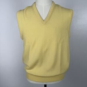 Lands’ End Men’s Lambswool V-Neck Sweater Vest Yellow Medium Long
